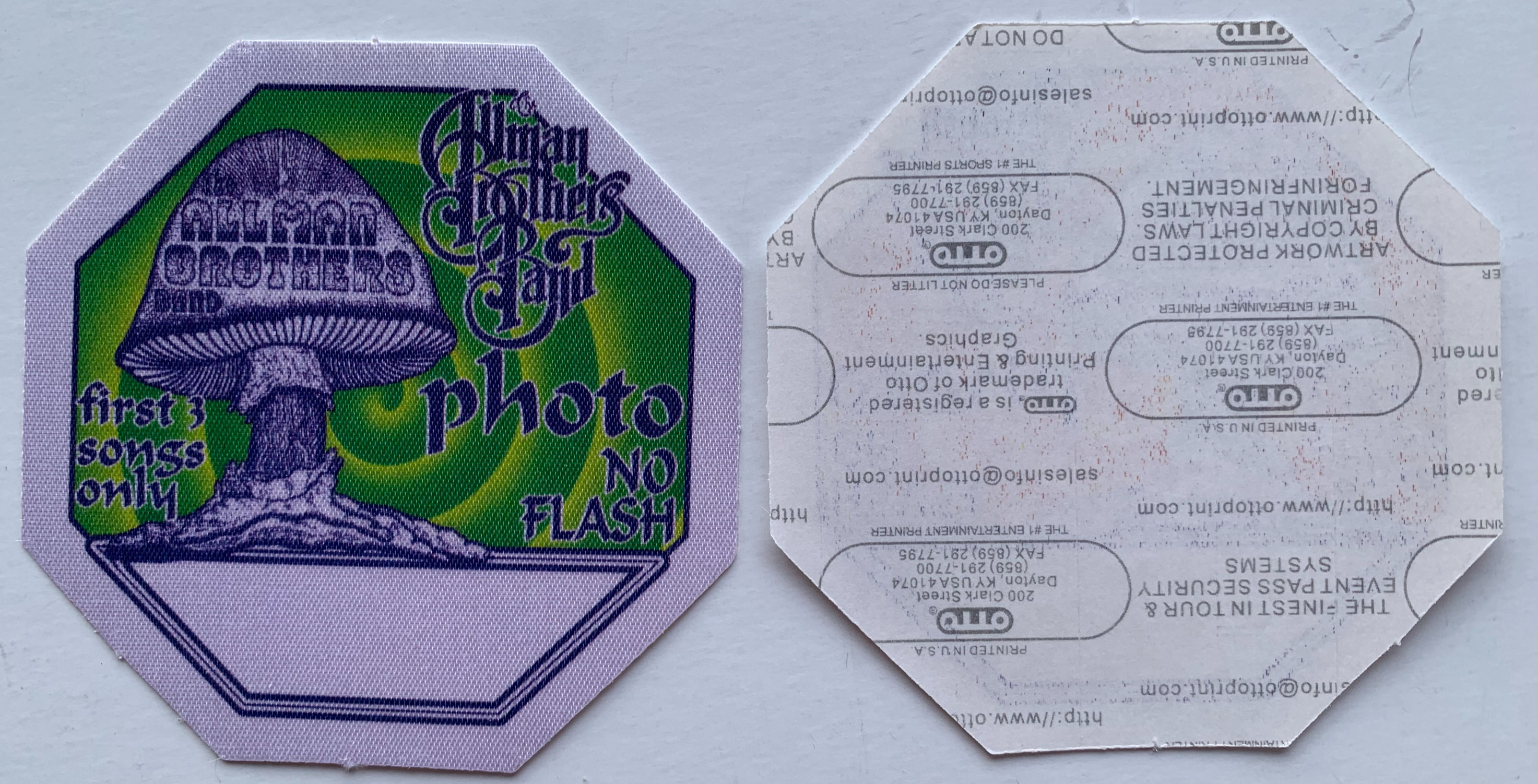 Allman Brothers 1995 Concert Tour Green Photo Backstage Pass