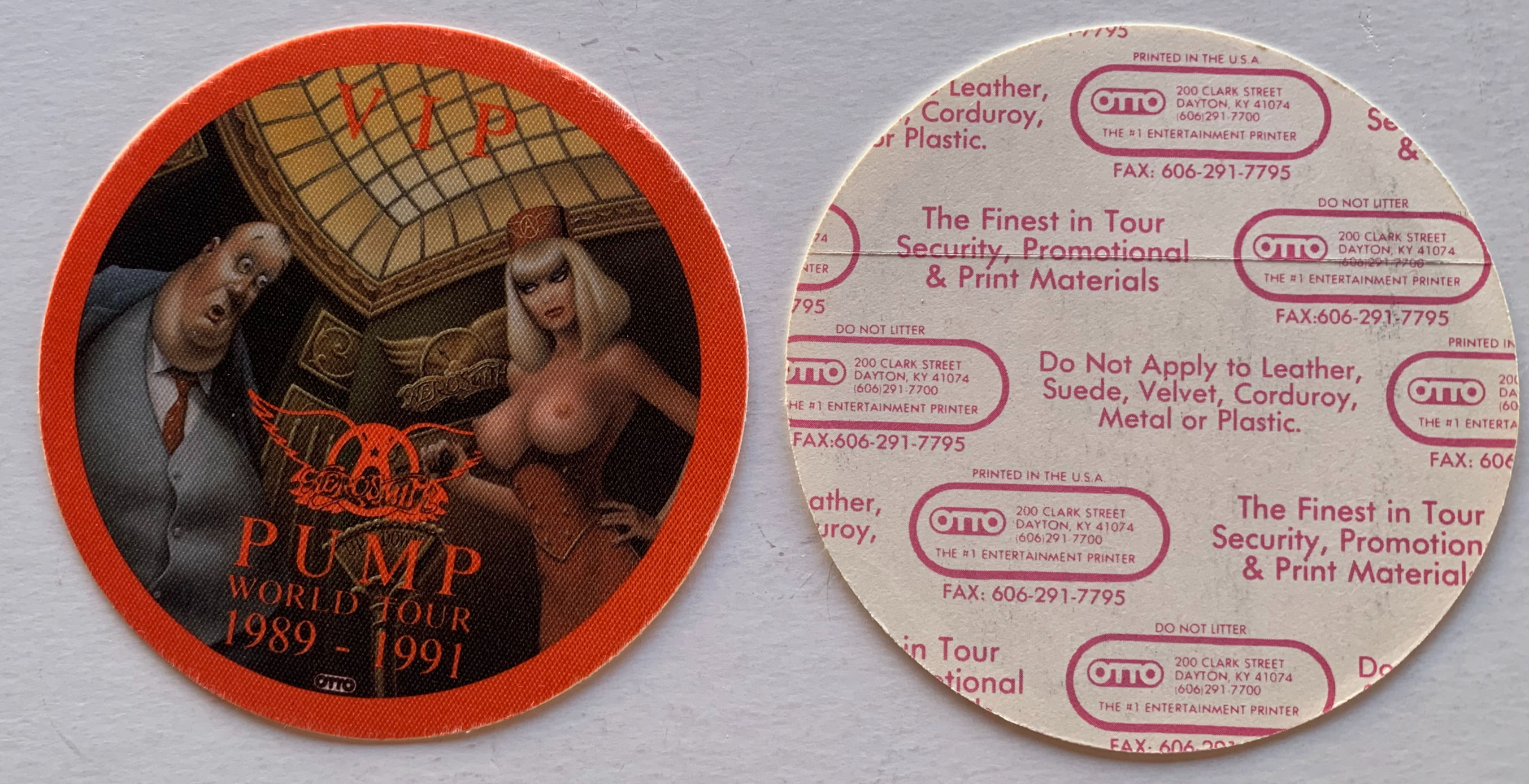Aerosmith Pump 1989-1991 Concert Tour Orange VIP Backstage Pass