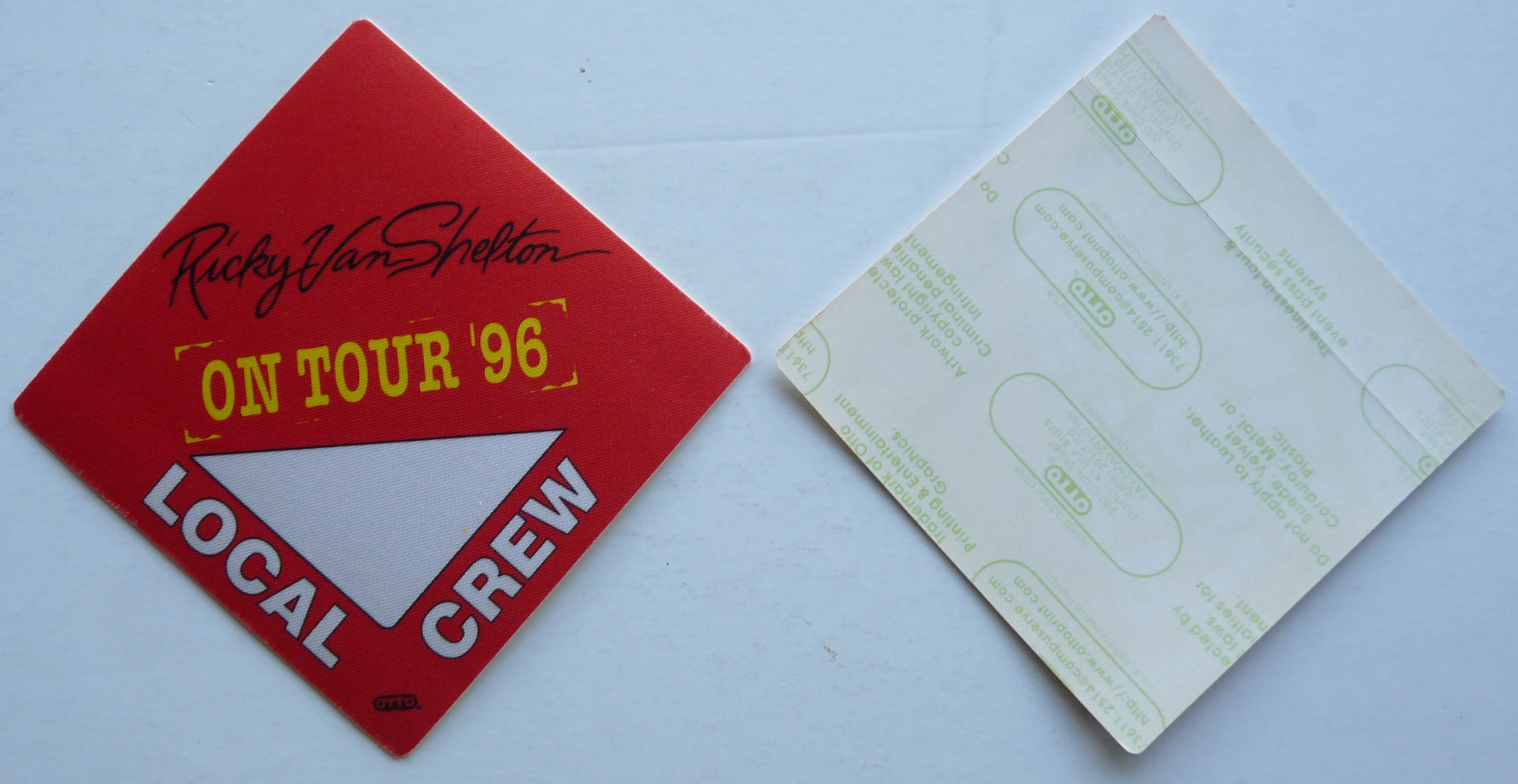 Ricky Van Shelton 1996 Concert Tour Red Crew Backstage Pass D30