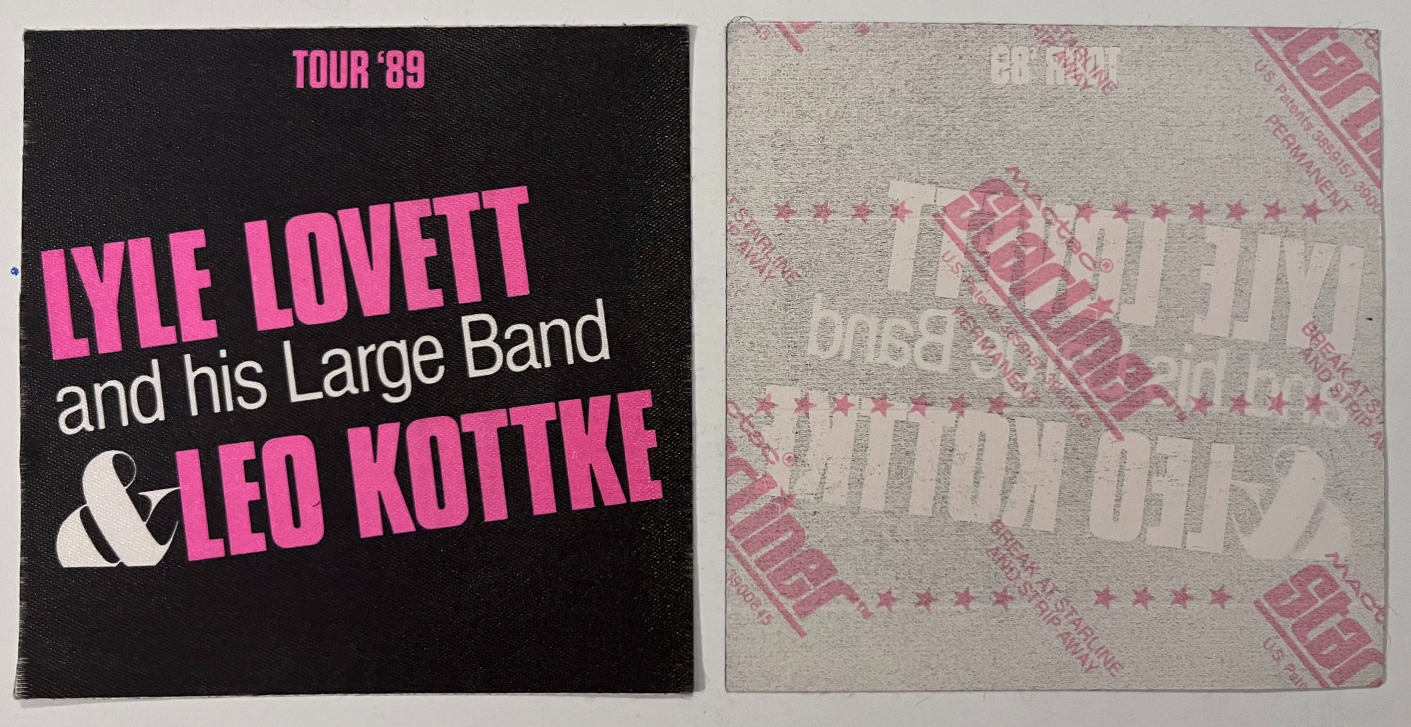 Lyle Lovett & Leo Kottke 1989 Concert Tour Backstage Pass