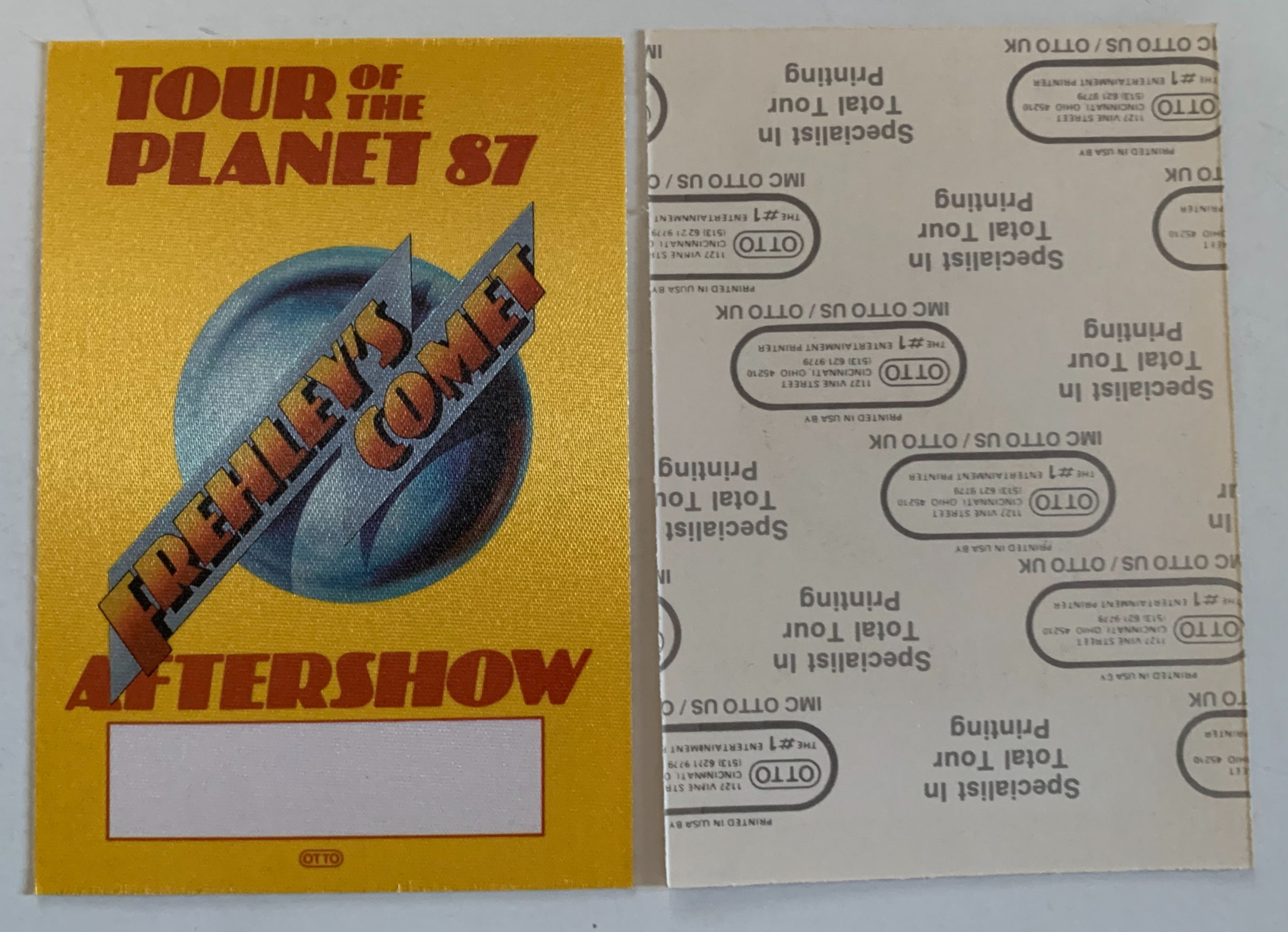 Ace Frehley Comet 1987 Tour Of The Planet Yellow After Show Backstage Pass