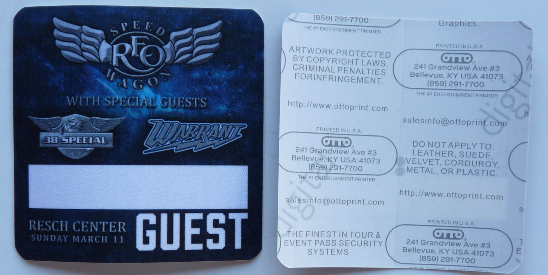 REO Speedwagon 38 Special Warrant 2018 Concert Tour Guest Backstage Pass D23