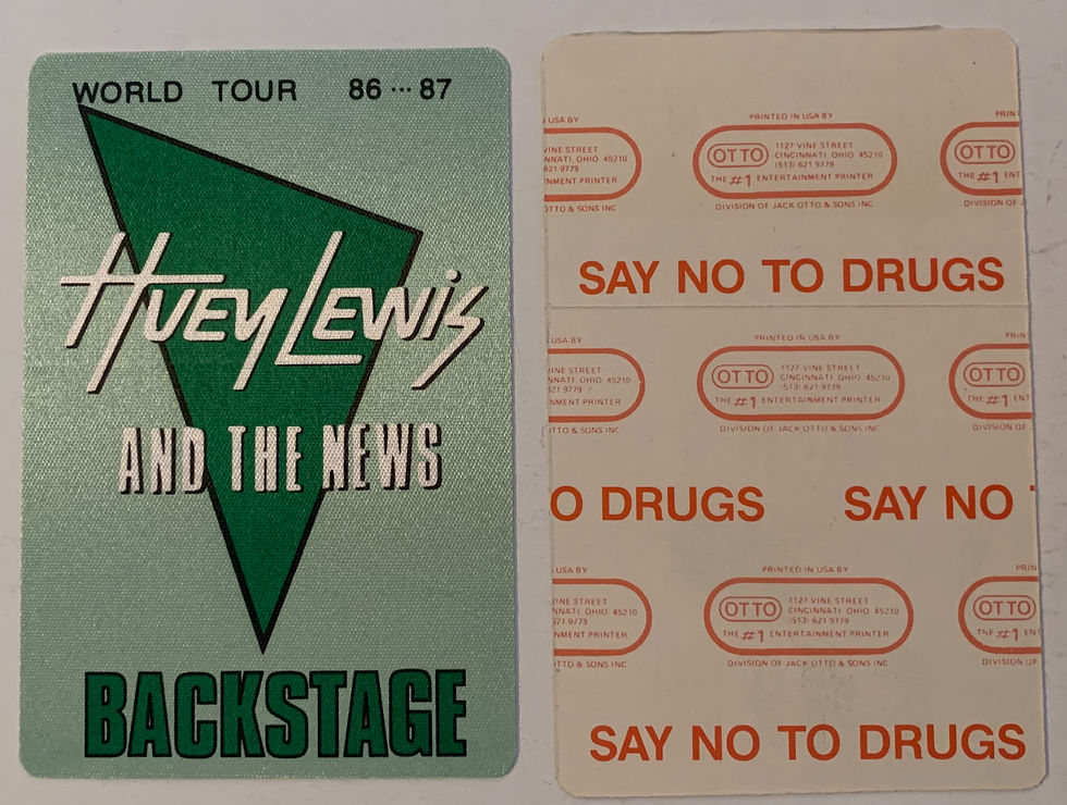 Huey Lewis & The News 1986-87 Concert Tour Green Backstage Pass