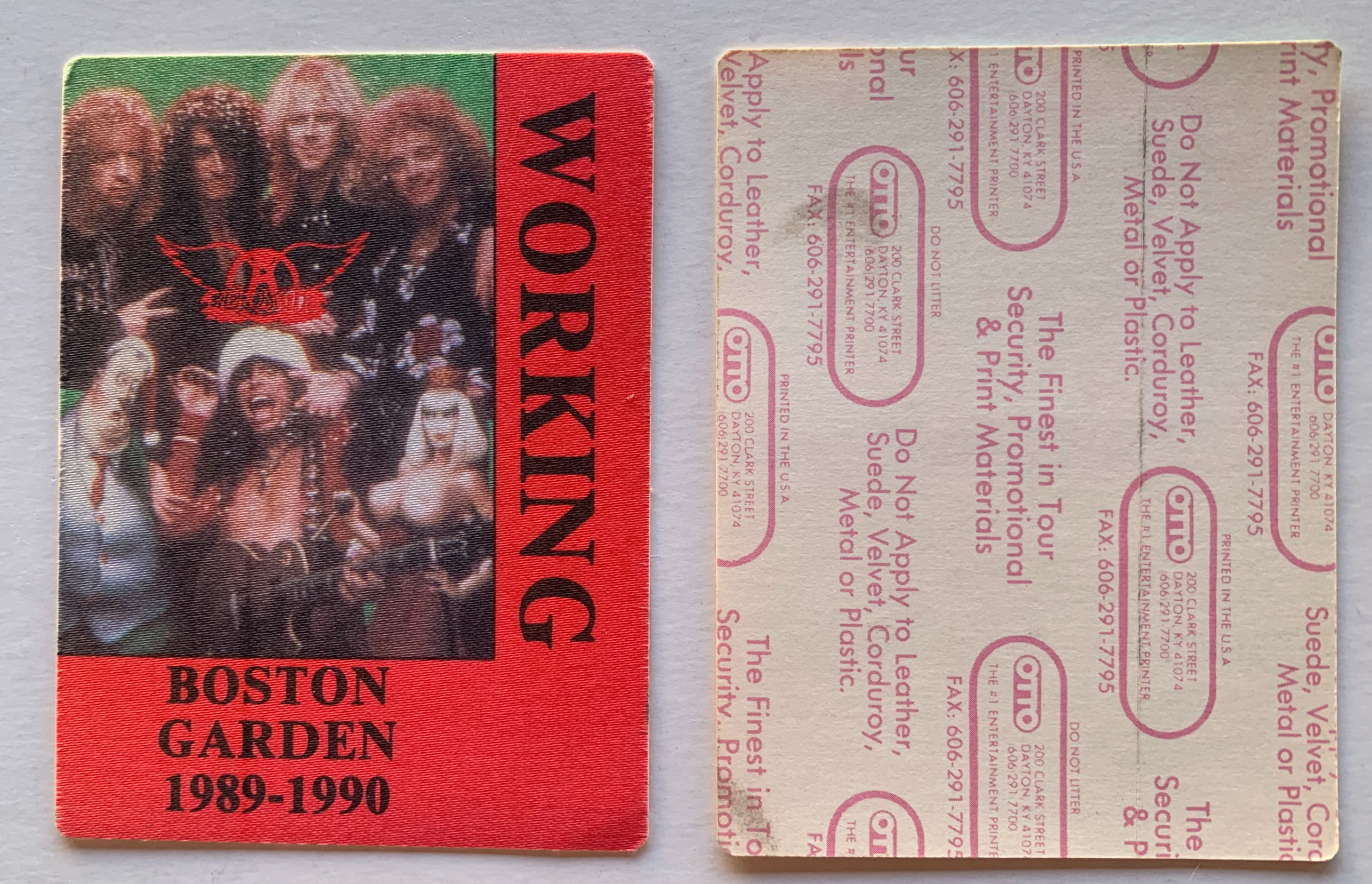 Aerosmith Pump 1989-1990 Concert Tour Red Boston Garden Working Backstage Pass