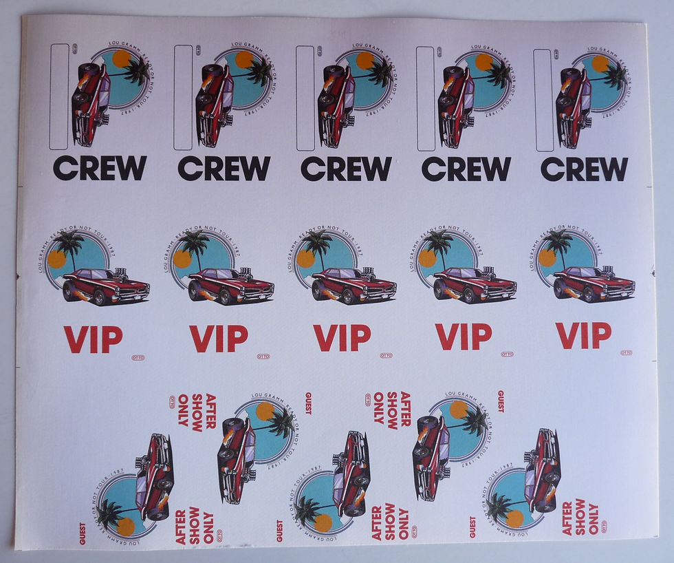 Lou Gramm Ready Or Not 1987 Tour Sheet of 20 Uncut White Cloth Backstage Pass