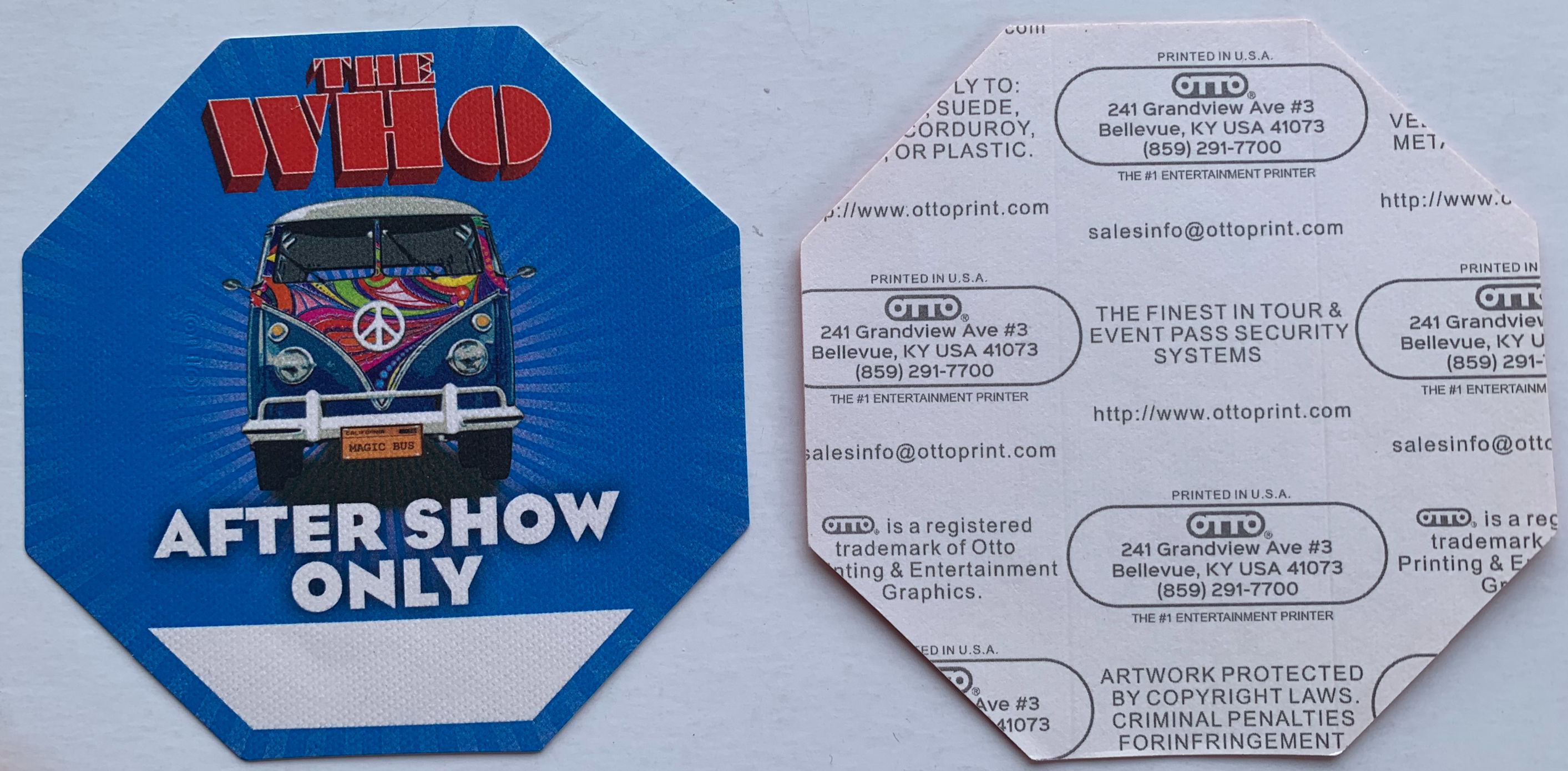The Who Blue VW Bus After Show Concert Tour Backstage Pass