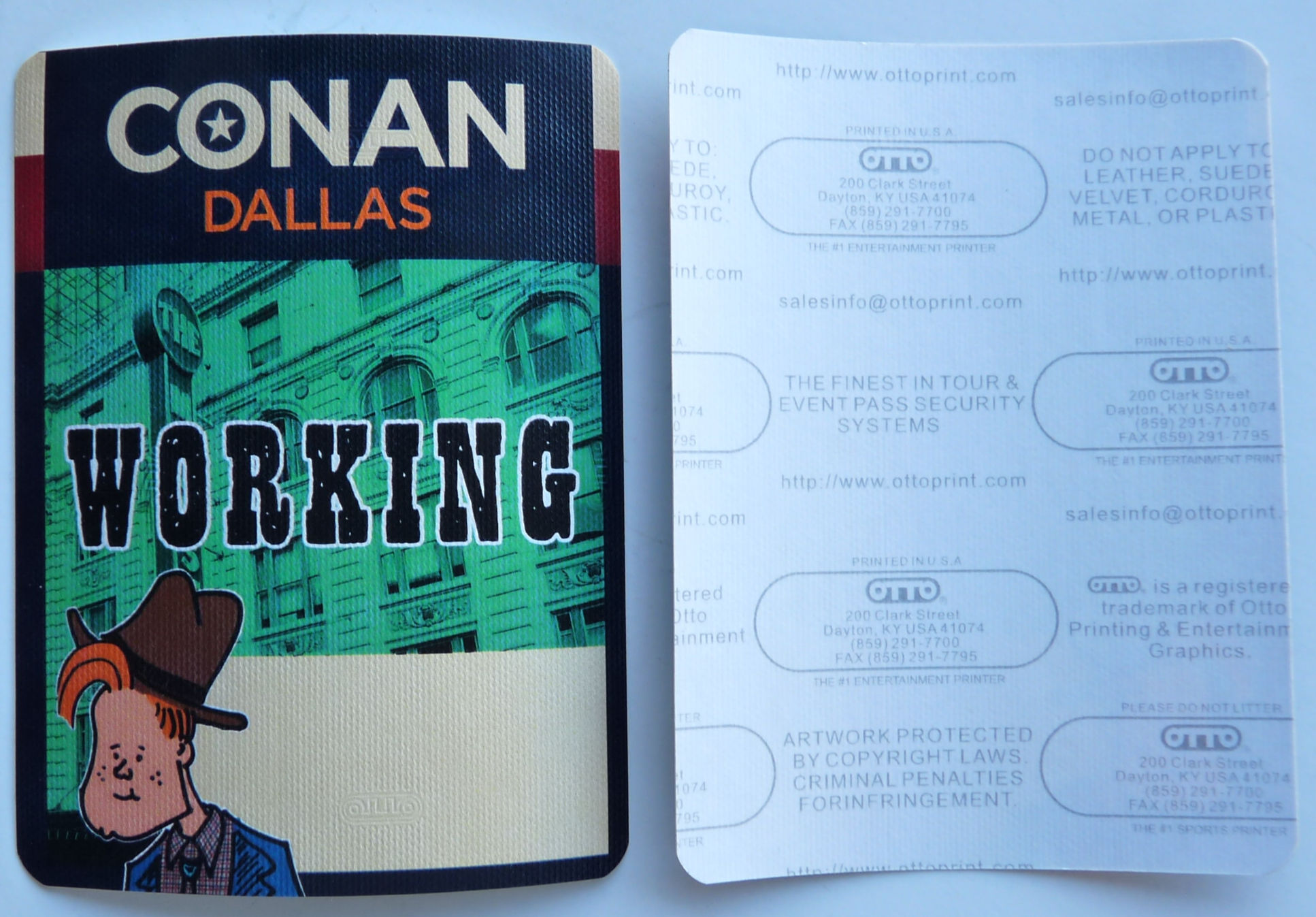 Conan O'Brien Show Dallas Green Working Backstage Pass