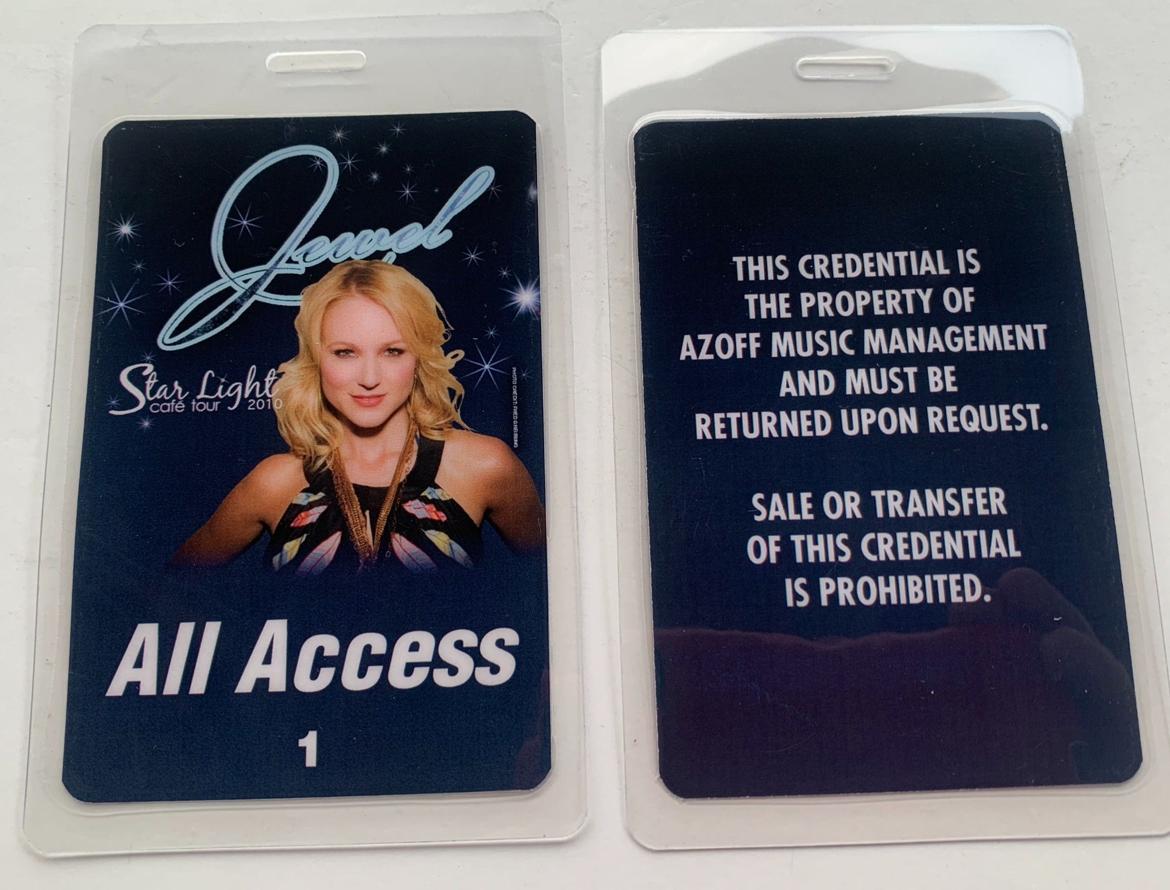 Jewel 2010 Star Light Cafe Tour All Access Concert Backstage Pass Laminate