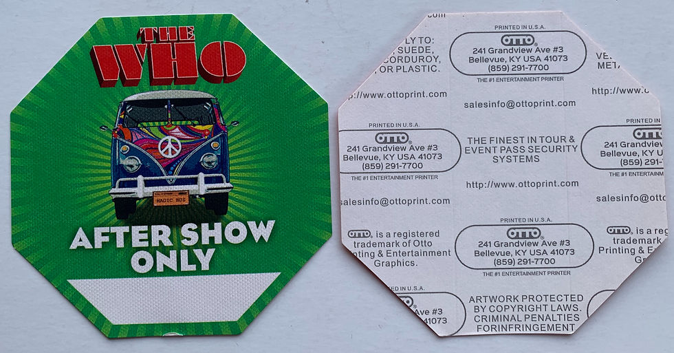 The Who Green VW Bus After Show Concert Tour Backstage Pass