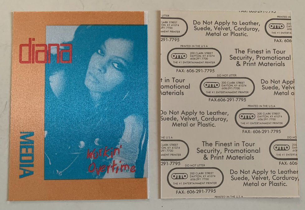 Diana Ross 1989 Workin Overtime Concert Tour Media Backstage Pass