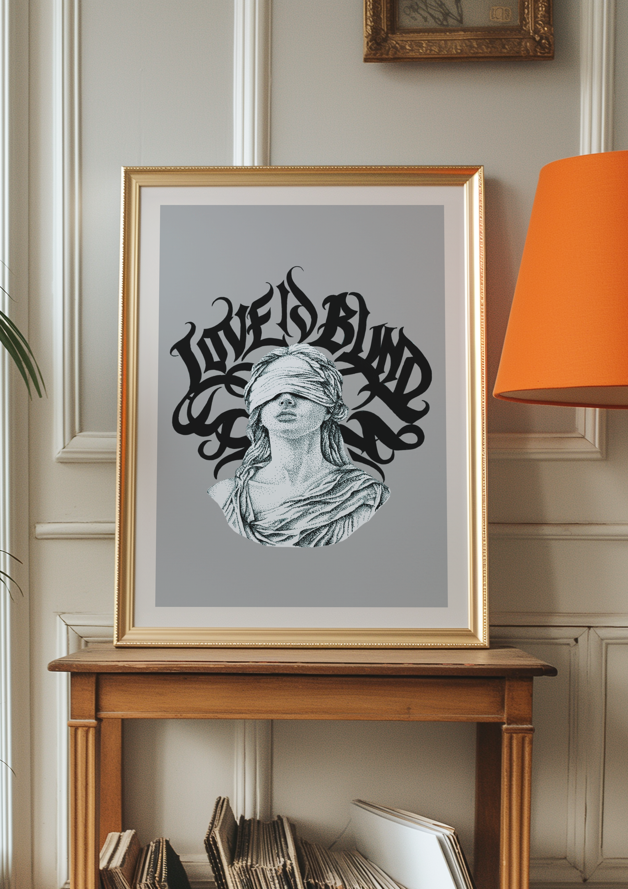 Print of Hand drawn Love is Blind, black and white Aesthetic Graffiti street art