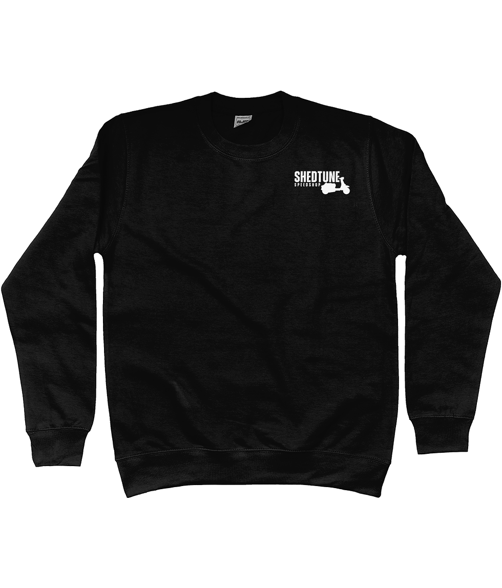 Black Shedtune Lambretta-Silhouette sweatshirt with small logo (front)