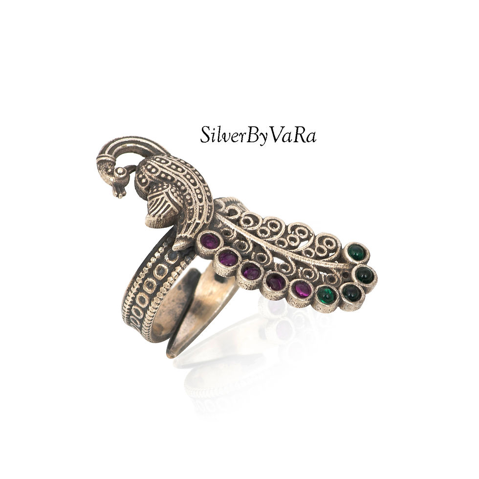 Thumbnail: Mayura statement oxidised silver ring for women