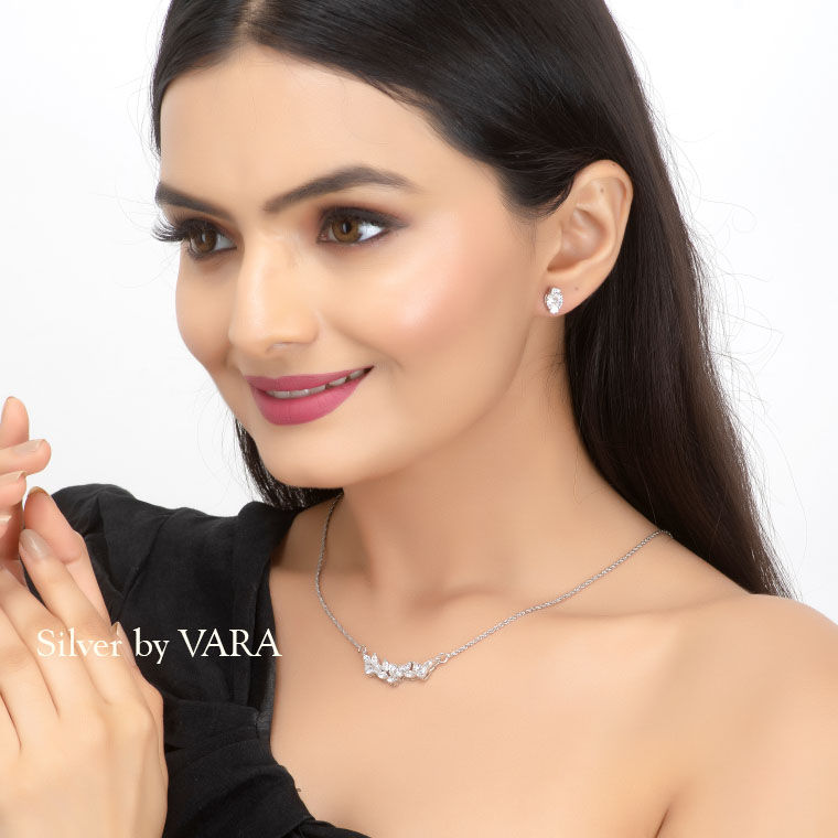 Thumbnail: Premium CZ Exquisite Silver jewellery set