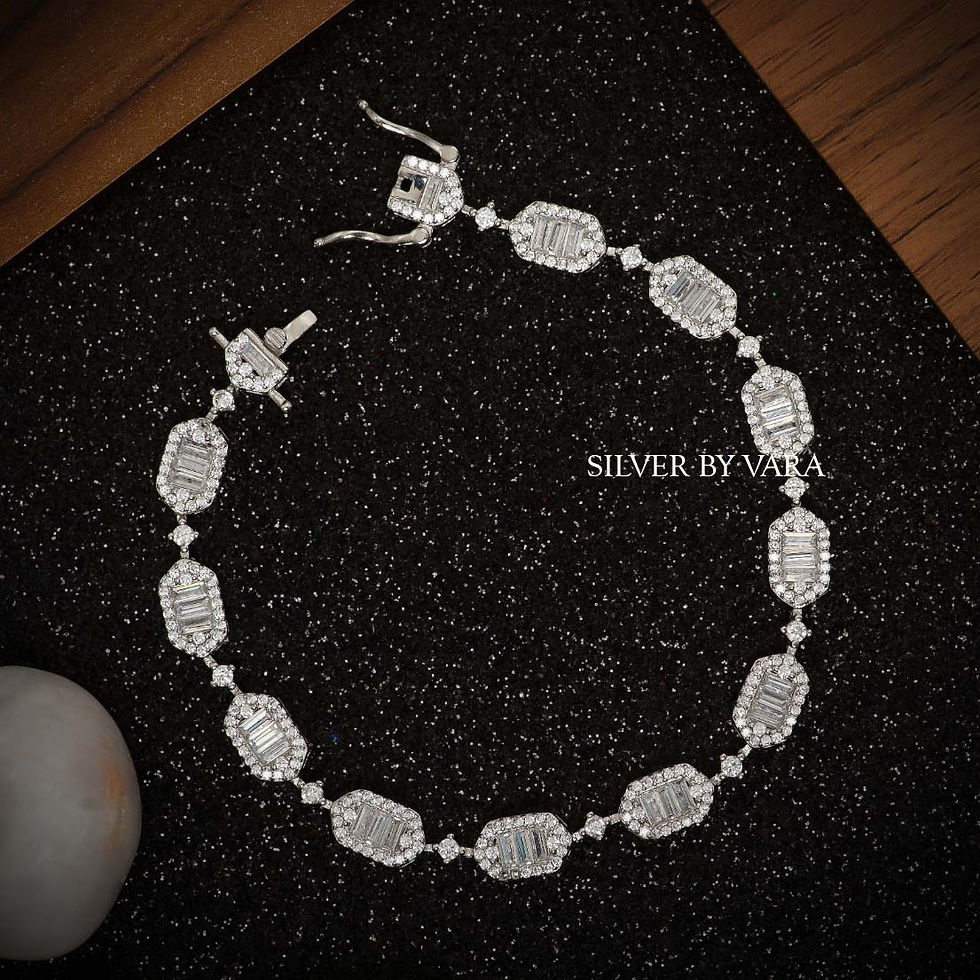 Thumbnail: Full line hexagon Cubic zirconia silver bracelet for women