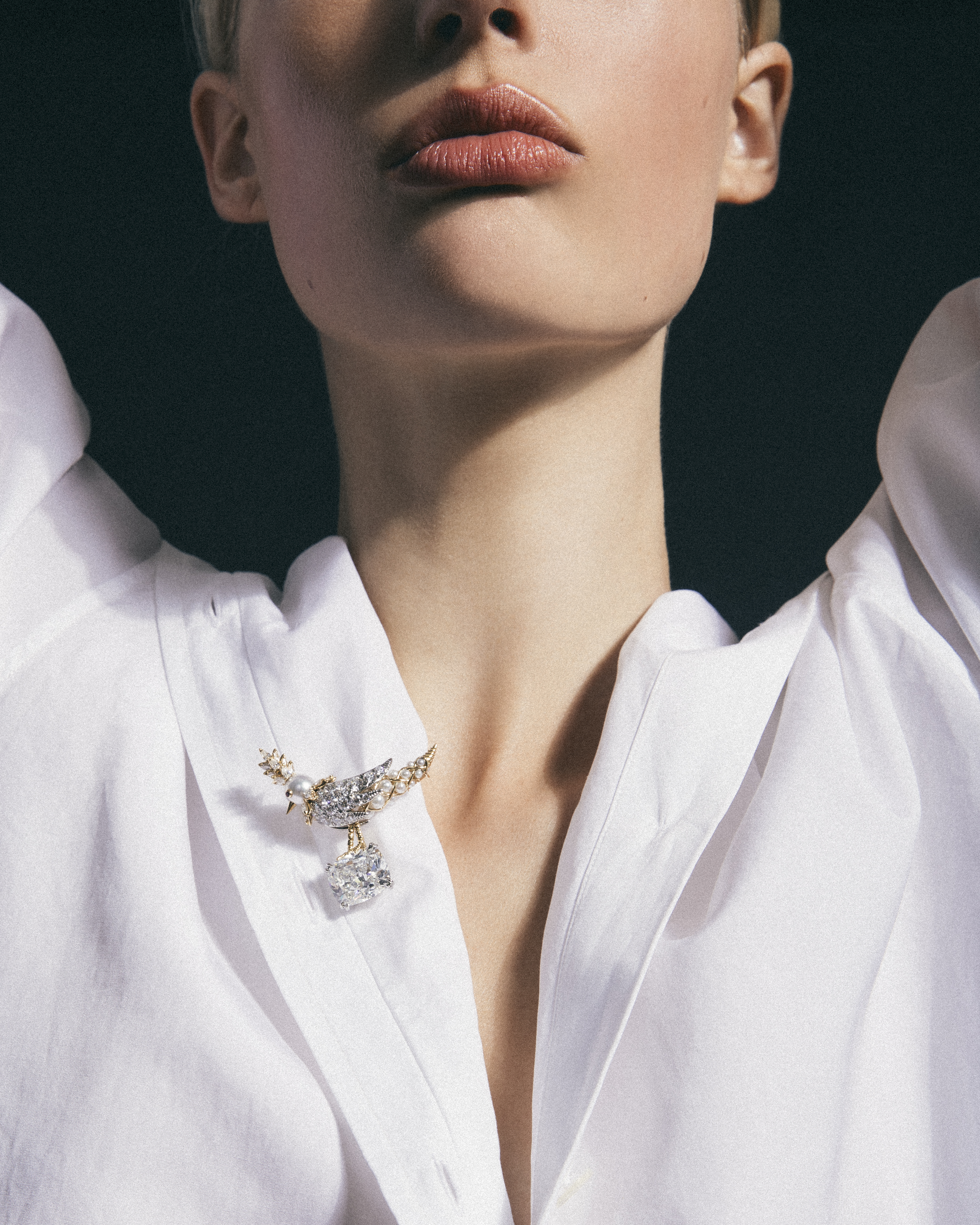 Vogue and Tiffany & Co high jewelry fashion editorial on model with Versace, Chanel, Dior, Fendi, McQueen, Phillip Lim  and Dolce and Gabbana fashion photography by Sharon Radisch