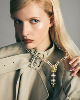 Vogue and Tiffany & Co high jewelry fashion editorial on model with Versace, Chanel, Dior, Fendi, McQueen, Phillip Lim  and Dolce and Gabbana fashion photography by Sharon Radisch