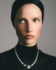 Vogue and Tiffany & Co high jewelry fashion editorial on model with Versace, Chanel, Dior, Fendi, McQueen, Phillip Lim  and Dolce and Gabbana fashion photography by Arrow Radisch