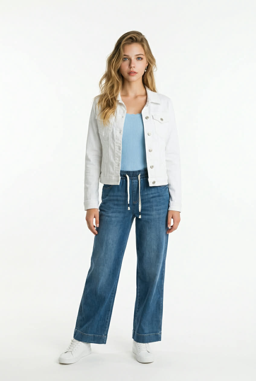 Women’s White Denim Jacket – Classic Casual Stretch Jacket