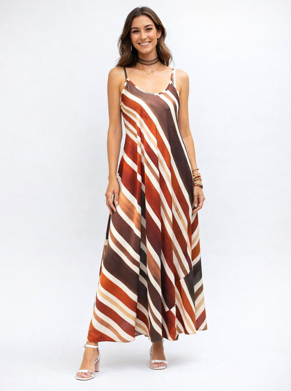 Stripe Satin Maxi Dress – Made in Italy Women’s Occasion Dress