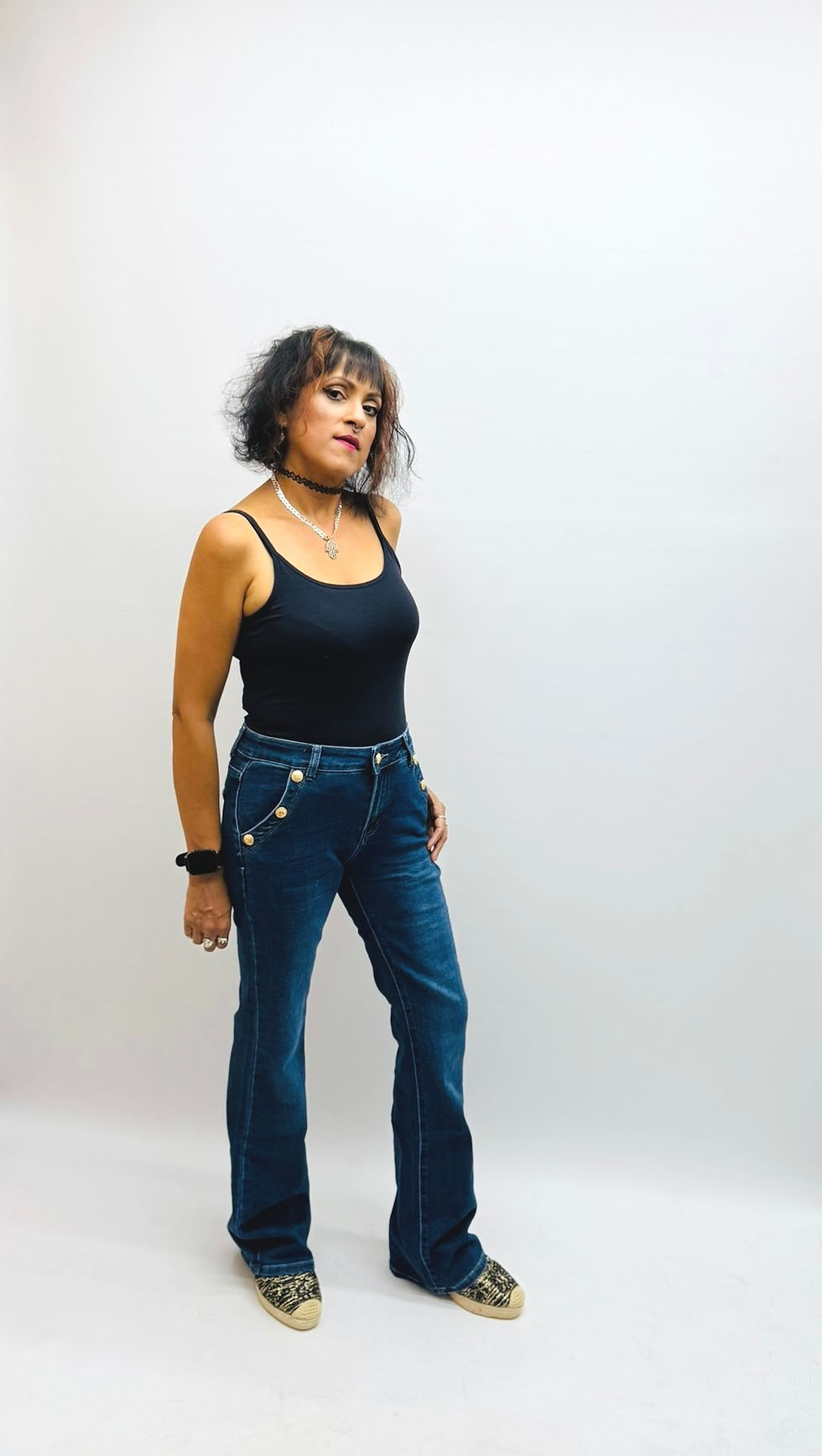 Gold button Flared jeans