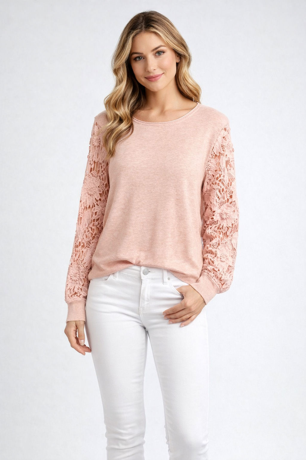 LACE SLEEVE KNIT TOP - 6 colours