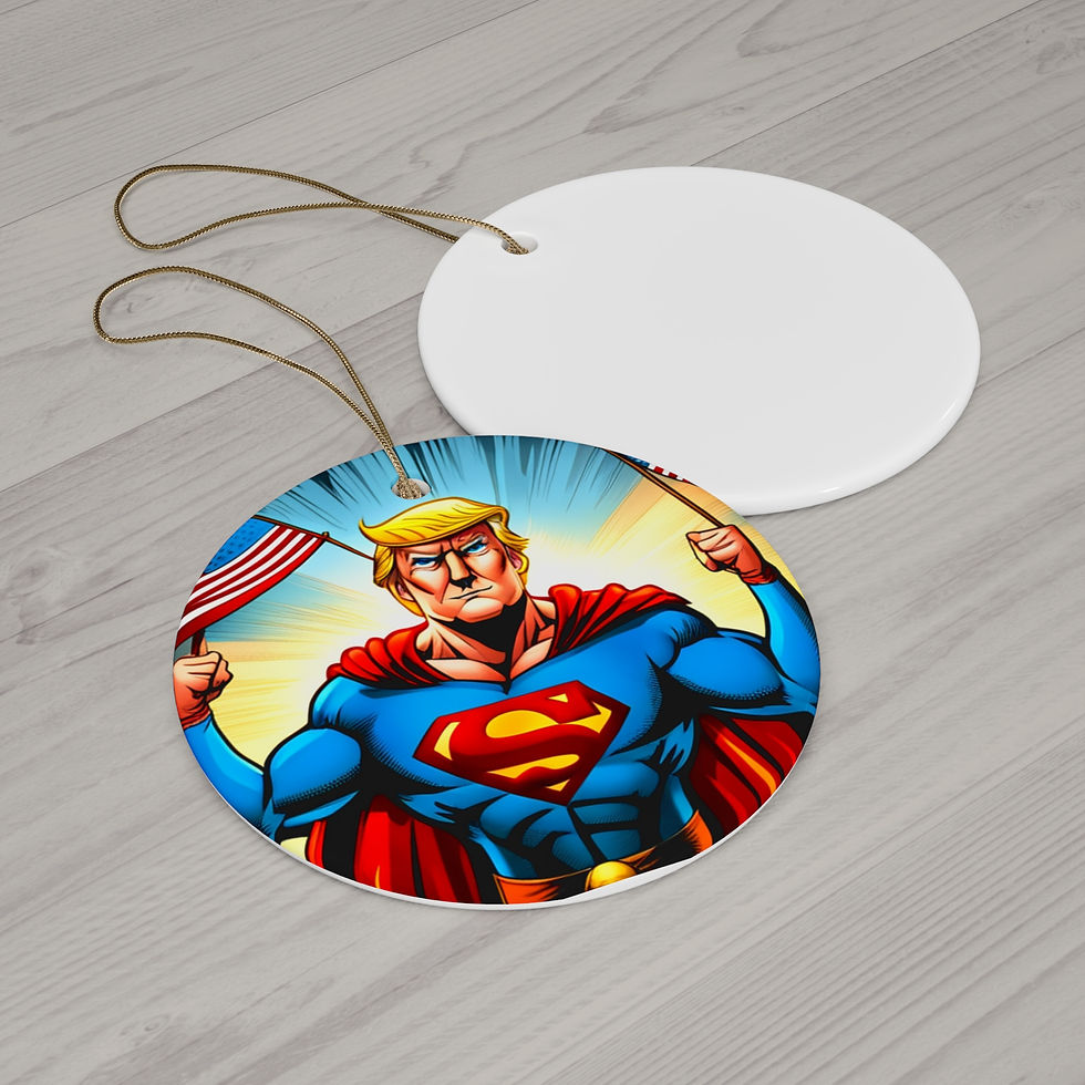 Super Trump Christmas ornament front and back