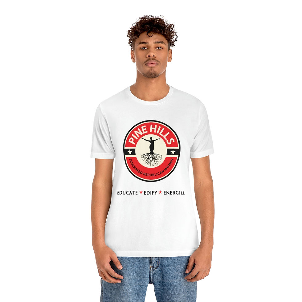 Thumbnail: Male Model with white Pine Hills Federated Republican Women Design Slogan Educate Edify Energize