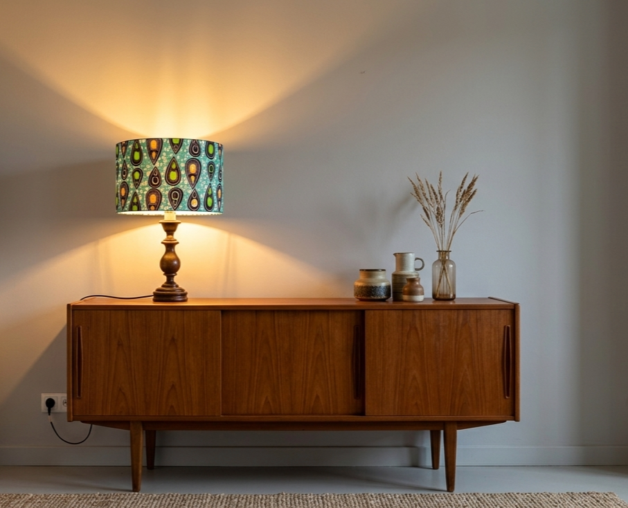 Lampe bois rustique vintage | Abat-jour wax ethnique graphique