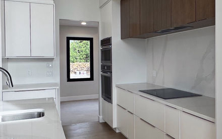 Custom Kitchen, stained oak and white cabinets, drawers and custom kitchen island