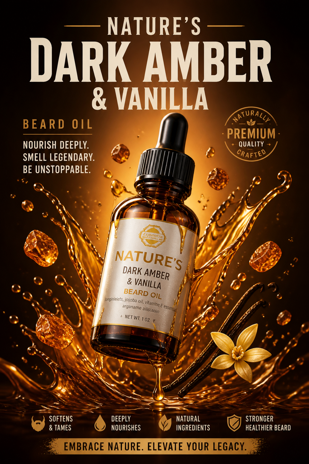 All Natural Dark Amber & Vanilla BeardOil