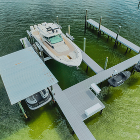 Aerial view of a boat lift and dock project.
