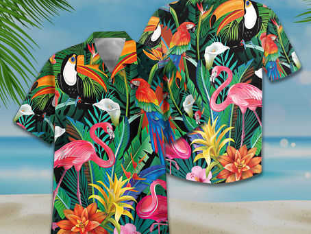 TREND Flamingo and parrots hawaiian shirt