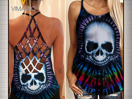 BEAUTIFUL Skull criss cross open back camisole tank top