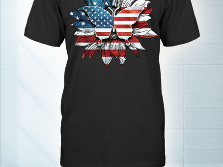 NEW Butterfly sunflower us flag shirt