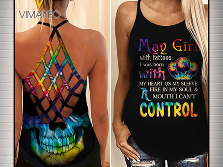 HOT May girl with tattoos criss cross open back camisole tank top