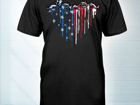 TOP Shark heart american flag independence day shirt