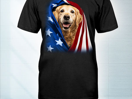 NEW Golden Retriever wrapped in america flag 4th july shirt