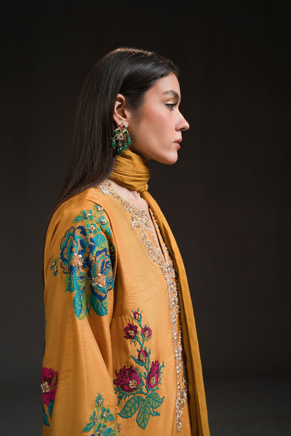 Thumbnail: Mustard Yellow Long Kurta Set