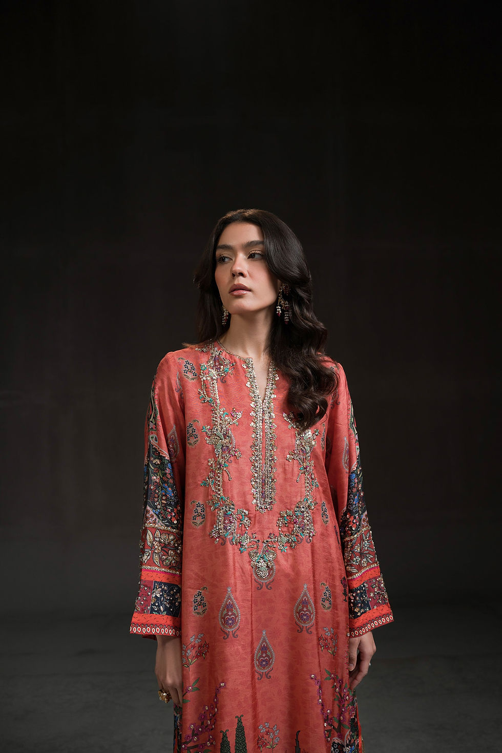 Thumbnail: Coral Pink Long Kurta and Pants 