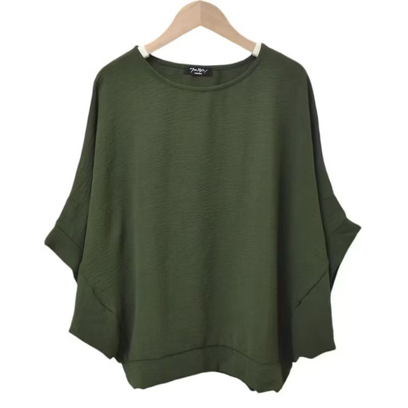 サムネイル： ドルマンスリーブ 半袖 トップス レディース Tシャツ カットソー 五分袖 春新作 ウェーブ柄 ブラウス ゆるtシャツ ドルマン ドルマントップス キレイめ 体