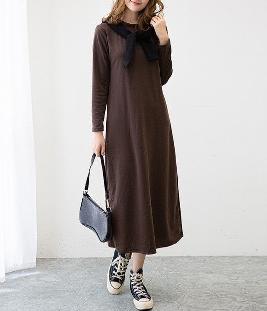 サムネイル： ワンピース 裏起毛 長袖 レディース シャツワンピース ロングワンピース 暖か 婦人服 ゆったりの複製
