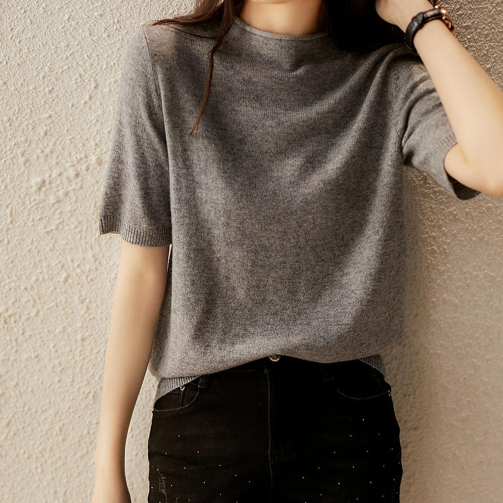 サムネイル： 半袖ニット サマーニット ハイゲージニット Tシャツ カットソー 半袖 丸首 リブ編み ラウンドネック レディ