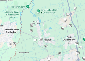 Google Maps view of East and West Gwillimbury, Ontario – service area for Velora Water Systems luxury residential and light commercial water filtration