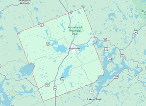 Google Maps view of Huntsville, Ontario – service area for Velora Water Systems luxury residential and light commercial water filtration