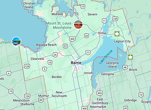 Google Maps view of Simcoe County, Ontario – service area for Velora Water Systems luxury residential and light commercial water filtration