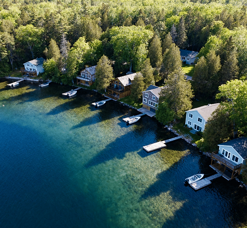 Aerial view of the Kawartha Lakes region in Ontario showing interconnected lakes, cottage country, and surrounding communities – Velora Water Systems service area for premium water filtration and softener systems