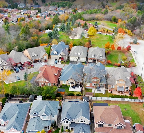 Aerial view of Bolton, Ontario showing the community centre, surrounding residential neighbourhoods, and nearby countryside – Velora Water Systems service area for premium water filtration and softener systems