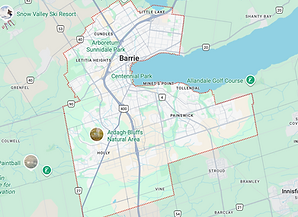 Google Maps view of Barrie, Ontario – service area for Velora Water Systems luxury residential and light commercial water filtration