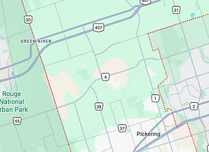 Google Maps view of Pickering, Ontario highlighting residential neighbourhoods and proximity to Lake Ontario. Velora Water provides free in-home water testing and custom filtration systems for Pickering and Durham Region homes.